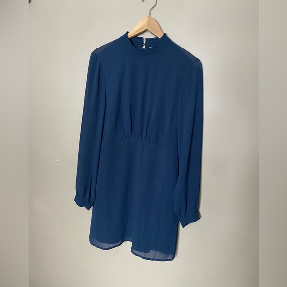 ModCloth NWT Navy Blue Mock Neck Key Hole Back chiffon Mini Dress Size 8 preppy - Picture 10 of 16